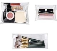 3 mini bolsas de maquillaje transparentes de PVC pequeñas de plástico transparente con cierre a presión para vacaciones, viajes, herramientas de organización de baño y accesorios