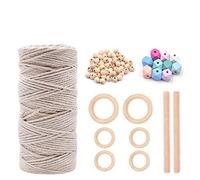 3 mm 110 yardas Hilo de cordón de algodón macramé natural con cuentas de madera Anillos de madera Palos de madera para tejer manualidades Colgante de pared Colgadores del hogar Hecho a mano DIY