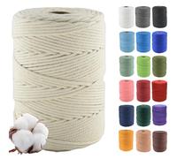 3 mm x 500 m Cordón de algodón macramé Suave, 4 hebras retorcidas 100% algodón Natural para Colgar en la Pared, Bricolaje, artesanía, Tejer, Colgar Plantas, proyectos de decoración