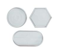 3 moldes de bandeja de almacenamiento redondos ovalados hexagonales de silicona adecuados para posavasos y dulces de frutas, molde ovalado hexagonal