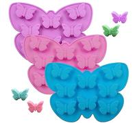 3 moldes de silicona de mariposa, YuCool para hornear gomitas de chocolate, caramelos, bandeja de cubitos de hielo de mariposa para gelatina, pudín, jabón, molde de pastel (rosa, azul y morado)
