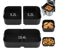 3 moldes de silicona para freidora de aire caliente, accesorios para Ninja Foodi FlexDrawer 10,4 L AF500EU AF500DE AF500EUCP, extra alto y sin bisfenol A, compatible con insertos COSORI 10L Air Fryer