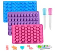 3 moldes reutilizables antiadherentes para aperitivos de frutas y chocolate, mini dinosaurio, corazones, molde para hornear dulces con forma de oso con 2 goteros para hielo, gelatina, gomitas, c