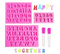 3 Moldes Silicona Letras Números, Moldes para Caramelos Repostería con 2 Pipetas, DIY para Decoración Tarta Regalos Cumpleaños, Bombones san valentín