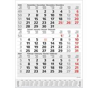 3-Monats-Planer Comfort Grau 2027: 3-Monatskalender groß I Wandplaner / Bürokalender mit Datumsschieber, Vor-und Nachmonat und Jahresübersicht I 30 x 39 cm