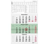 3-Monatskalender grün Blauer Engel 2027: Wandkalender 30x49 cm mit 3 Monaten pro Blatt, Datumschieber, Blauer Engel zertifiziert, Wochenzählung, Feiertagen & Ferien für Büro & Homeoffice