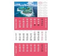 3-Monatsplaner Foto Traumziele 2027: Praktischer Monatsplaner mit Datumsschieber. Büro-Kalender mit Fotos von traumhaften Reisezielen. Wandkalender 2027 fürs Büro.