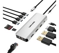 3-Monitores Docking Station USB C, Wavlink Dock Station con 2 DisplayPort, HDMI, 100 W PD, Gigabit Ethernet, USB 3.0/2.0, SD/TF, Audio/Mic, para Windows 7/8/10/11, Mac OS X et Supérieur.