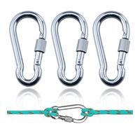 3 mosquetones de rosca grandes 304 M8, de acero inoxidable con tornillo, con cierre de rosca, capacidad de carga para exteriores, camping, senderismo