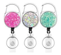 3 mosquetones retráctiles pesados extensibles, llaveros retráctiles, rollo de identificación con clip para cinturón para enfermeras, profesores [cuerda de nailon de 65 cm con purpurina]