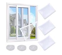 3 mosquiteros para ventana, invisible, ajustable, con 3 ruedas, autoadhesivo, contra insectos (1,5 m x 2 m), color blanco