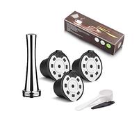 3 Nespresso Cápsulas Filtros Acero inoxidable de Café Recargable Rellenables Reutilizable para Nespresso Cafeteras Nespresso 3 pcs con 1 cucharón de plástico y 1 cepillo (New Version Capsule + Tamper)