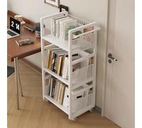 3 Niveles Librería con Ruedas, Estantería Metálica Móvil, Oorganizar y Transportar Libros Carrito Versátil, Adecuada para la Escuela,Estudio,Sala de Estar, Blanca