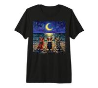 3 Obras de Arte de Corgis Night Beach con un Lindo Perro y Luna Creciente Camiseta Premium