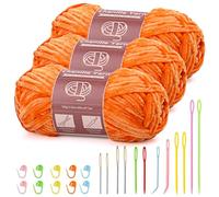 3 ovillos de 100 g (3 x 80 m) de chenilla, hilo de terciopelo para tejer y ganchillo con agujas de ojo grande, chenilla suave para ropa, mantas, bolsos, suéteres, proyectos de punto de bricolaje