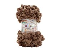 3 ovillos de lana suave Alize Puffy Baby Big Loop 100 % micropoliéster, 100 g, 9 m, color marrón 466