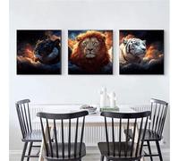 3 Pack 5D DIY Diamond Painting Set leones y tigres Full Drill Tríptico Diamante Pintura 3 Piezas Combinación Kits Diamante Bordado Cristal Rhinestones para la Home Wall Décor Regalo 60x180cm S-8295