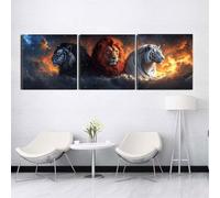 3 Pack 5D DIY Diamond Painting Set leones y tigres Full Drill Tríptico Diamante Pintura 3 Piezas Combinación Kits Diamante Bordado Cristal Rhinestones para la Home Wall Décor Regalo 30x90cm S-8271