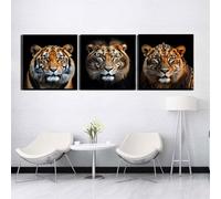 3 Pack 5D DIY Diamond Painting Set Tigres y leones Full Drill Tríptico Diamante Pintura 3 Piezas Combinación Kits Diamante Bordado Cristal Rhinestones para la Home Wall Décor Regalo 35x105cm S-7992