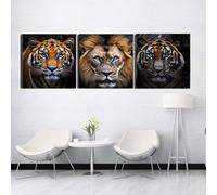 3 Pack 5D DIY Diamond Painting Set Tigres y leones Full Drill Tríptico Diamante Pintura 3 Piezas Combinación Kits Diamante Bordado Cristal Rhinestones para la Home Wall Décor Regalo 50x150cm S-7982