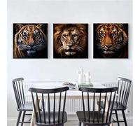3 Pack 5D DIY Diamond Painting Set Tigres y leones Full Drill Tríptico Diamante Pintura 3 Piezas Combinación Kits Diamante Bordado Cristal Rhinestones para la Home Wall Décor Regalo 40x120cm S-8006