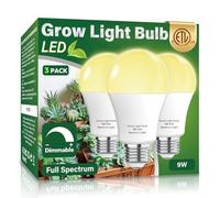 3 Pack A19 Full Spectrum LED Grow Light Bulb Indoor Grow Light , E26 110V 9W Grow Bulb Replace up to 100W, Plant Light Bulb for Indoor Plants, Flowers, Greenhouse, Indore Garden, Hydroponic
