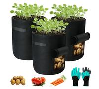 3 Pack Bolsa de Cultivo para Patatas con Ventana, Ø35x40cm, Maceta de Fieltro 38L para Tomates, Patatas, Zanahoria, Flores, incluye Guantes de Jardinería, Reutilizable y Lavable (10 Galones)
