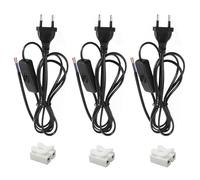 3 Pack Cables de alimentación con Interruptor 1.8m Cable de conexión con Enchufe, 2 x 0,75 mm², Cables con Interruptor para lámparas, lámparas de Mesa, lámparas de pie (Negro)