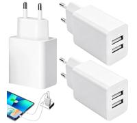 3 Pack Cargador USB 2 Puertos 5V 2A 10W, para Móvil Casa Oficina Viaje | Adaptador Enchufe Doble USB-A de Pared 100-230V para iPhone Samsung Xiaomi Huawei , Tablet, Auriculares, Reloj, Power Bank