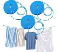 3 Pack Clothes Line Outdoors with Hooks Indoor Outdoor Portable Laundry Drying Rope for Camping Travel Balcony (Blue)