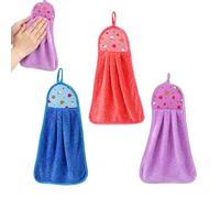 3 Pack Coral Fleece Hand Towel with Loop - Orange Red Navy Blue Violet 35x24cm 30g Each - Super Soft Quick Dry Kitchen Bathroom Absorbent Cloth - Hanging Towel
