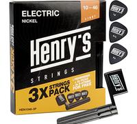 3 Pack Cuerdas Guitarra Electrica 10-46 - Cuerdas de Guitarra Eléctrica - Enrollado Manivela de Cuerdas & Extractor de Puente - Bonus 3 E1-Cuerdas & 3 Púas - Electric Guitar Strings…