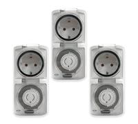 3-Pack ELRO TO1500 Interruptor horario mecánico de Exterior | IP44 Estanco | Tiempos de conmutación de 30 Minutos | hasta 3600W