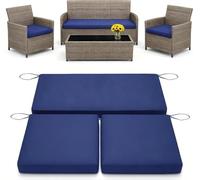 3 Pack Replacement Waterproof Stretch Patio Cushion Covers,Outdoor Sofa Slipcovers with Zippers and Straps,36x18x2, 18x18x2 For 4-Seater Wicker Rattan Set,Cover Only(Navy Blue)