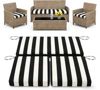 3 Pack Replacement Waterproof Stretch Patio Cushion Covers,Outdoor Sofa Slipcovers with Zippers and Straps,36x18x2, 18x18x2 For 4-Seater Wicker Rattan Set,Cover Only(Black Stripes)