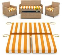 3 Pack Replacement Waterproof Stretch Patio Cushion Covers,Outdoor Sofa Slipcovers with Zippers and Straps,36x18x2, 18x18x2 For 4-Seater Wicker Rattan Set,Cover Only(Yellow Stripes)