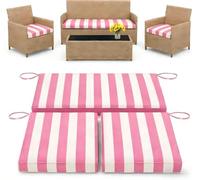 3 Pack Replacement Waterproof Stretch Patio Cushion Covers,Outdoor Sofa Slipcovers with Zippers and Straps,36x18x2, 18x18x2 For 4-Seater Wicker Rattan Set,Cover Only(Pink Stripes)