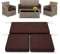 3 Pack Replacement Waterproof Stretch Patio Cushion Covers,Outdoor Sofa Slipcovers with Zippers and Straps,36x18x2, 18x18x2 For 4-Seater Wicker Rattan Set,Cover Only(Brown)