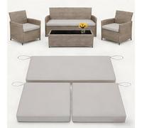 3 Pack Replacement Waterproof Stretch Patio Cushion Covers,Outdoor Sofa Slipcovers with Zippers and Straps,36x18x2, 18x18x2 For 4-Seater Wicker Rattan Set,Cover Only(Light Grey)