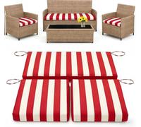 3 Pack Replacement Waterproof Stretch Patio Cushion Covers,Outdoor Sofa Slipcovers with Zippers and Straps,36x18x2, 18x18x2 For 4-Seater Wicker Rattan Set,Cover Only(Red Stripes)
