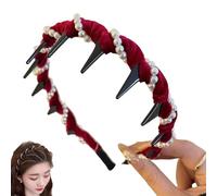 3-Pack Retro High Skull Pearl Headbands for Women, Non-Slip Design, Elegant Faux Pearl Hairbands for Weddings, Parties, and Daily Fashion (Burgundy)