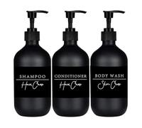 3-Pack Shampoo and Conditioner Dispensers 500ml - Refillable Shower Gel Pump Bottles for Body Wash, Hand Soap, Lotion, Dish Soap - BPA-Free Plastic Shampoo Bottles - Black Pump Dispenser Set