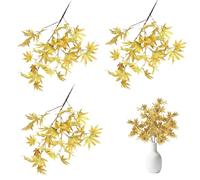 3-Pack Simulated Maple Leaf Branches, Autumn Home Decoration, Suitable for Wedding Arrangements, Holiday Celebrations(Yellow)