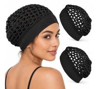 3-Pack Stretchy Wide-Edge Sleeping Caps for Women, Crochet Snood Hair Nets | Polyester Knit Hair Cover • Wide Elastic Band • Lightweight Snood Style • Sleep, Skincare, Makeup & Home Use