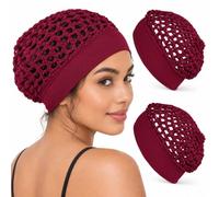 3-Pack Stretchy Wide-Edge Sleeping Caps for Women, Crochet Snood Hair Nets | Polyester Knit Hair Cover • Wide Elastic Band • Lightweight Snood Style • Sleep, Skincare, Makeup & Home Use