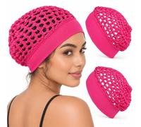 3-Pack Stretchy Wide-Edge Sleeping Caps for Women, Crochet Snood Hair Nets | Polyester Knit Hair Cover • Wide Elastic Band • Lightweight Snood Style • Sleep, Skincare, Makeup & Home Use