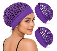 3-Pack Stretchy Wide-Edge Sleeping Caps for Women, Crochet Snood Hair Nets | Polyester Knit Hair Cover • Wide Elastic Band • Lightweight Snood Style • Sleep, Skincare, Makeup & Home Use
