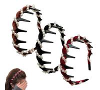 3 Pack Vintage High Cranium Artificial Pearl Hairband, 2025 New Elegant Pearl Headbands for Women's Hair, Bridal Hair Hoop Rhinestones Hairs Accessories (#B)