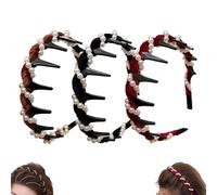 3 Pack Vintage High Cranium Artificial Pearl Hairband, Elegant Braided Pearls Headbands with Teeth for Women Girls, Wedding Party Hair Hoop Band Headwear for Bride (Pearl)