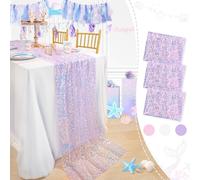 3 Packs Mermaid Party Table Runner 25x120 Inches Purple Table Runner Glitter Sequin Fabric Mermaid Birthday Decorations